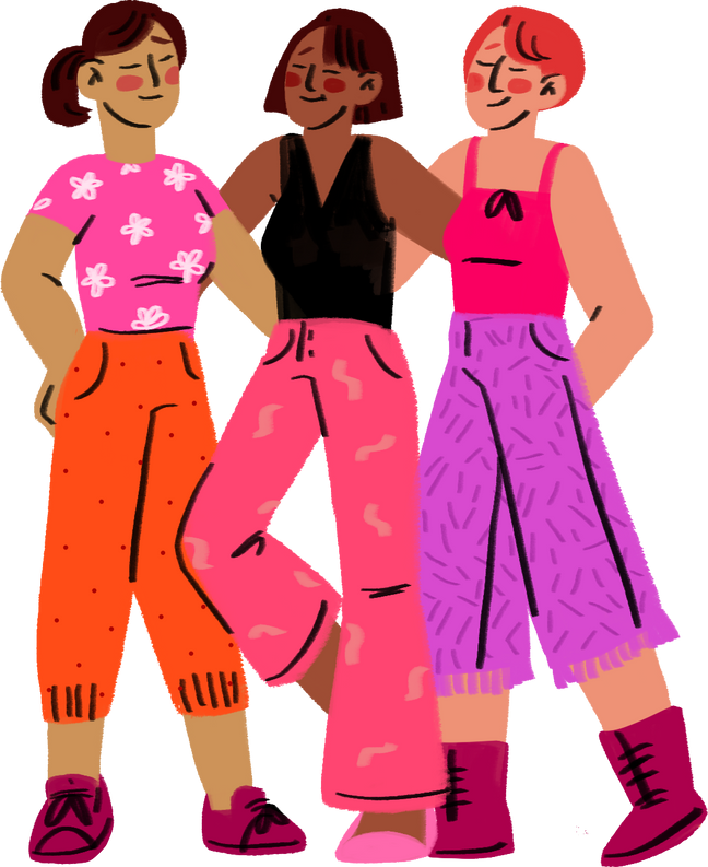 Lineless Cartoony Textured Happy Women